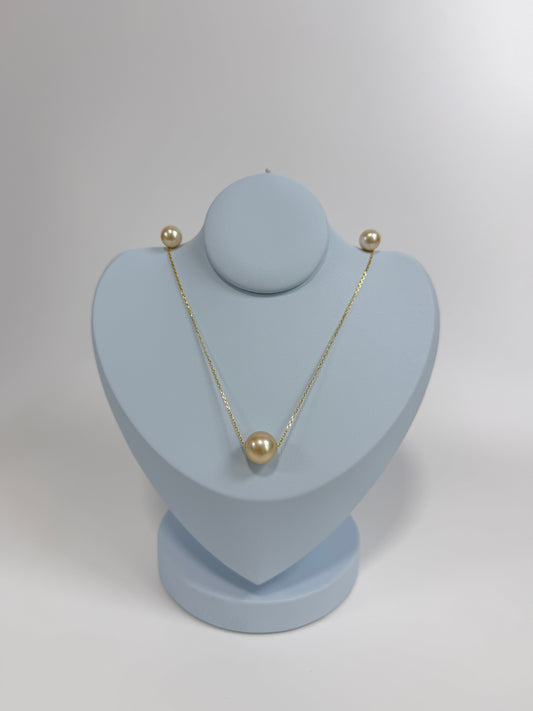 Golden South Sea Pearl Necklace & Earrings Set